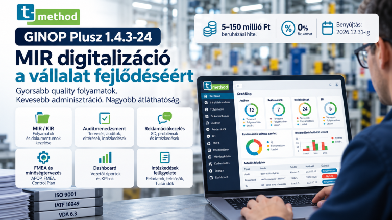GINOP Plusz 1.4.3-24: MIR digitalizáció és minőségirányítás fejlesztése, pályázat digitális minőségirányítás